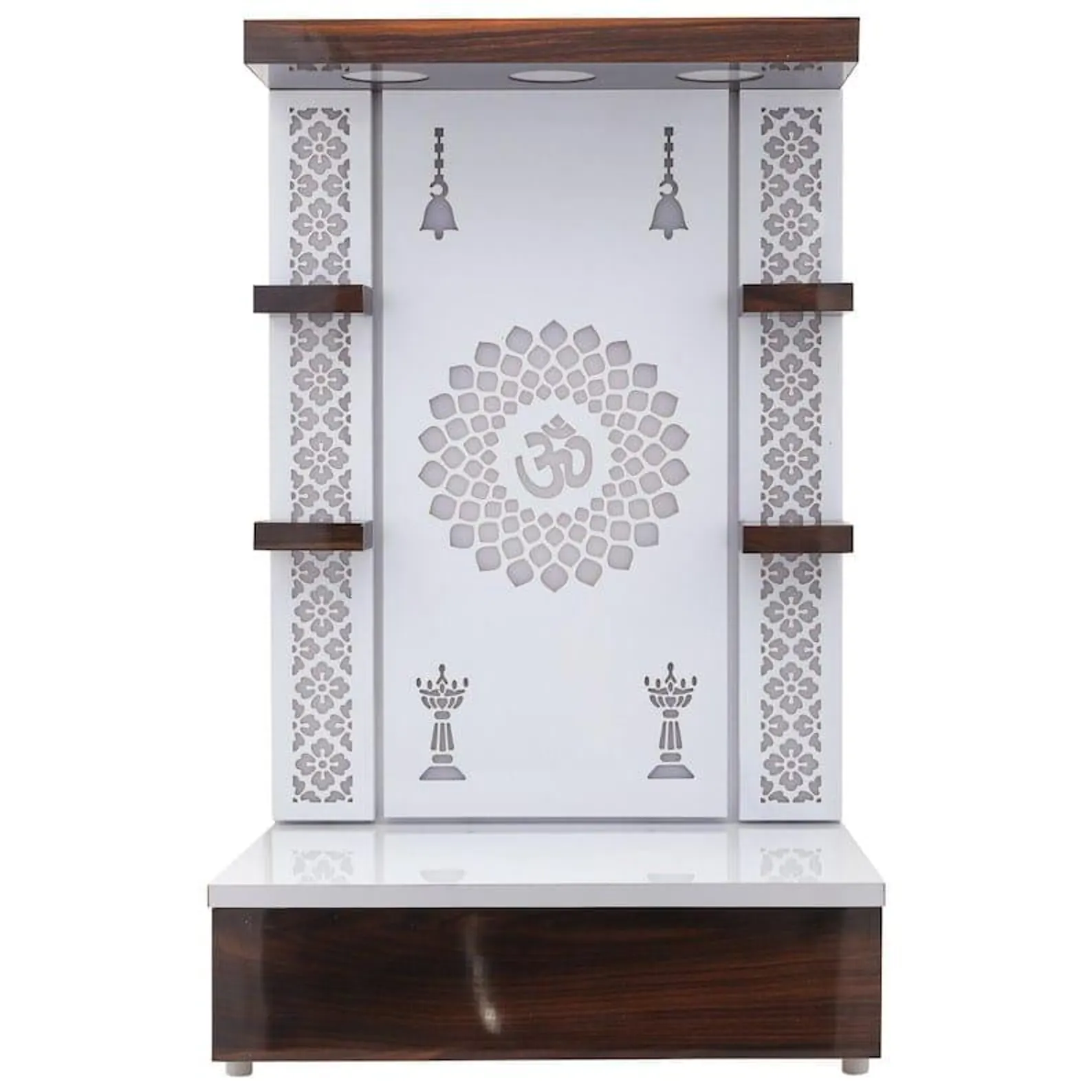 Customized Wooden Pooja Temple White Brown LED Light for Home and Office|Home Temple|Puja Mandir|Wall Hanging & Table Top Home Mandir