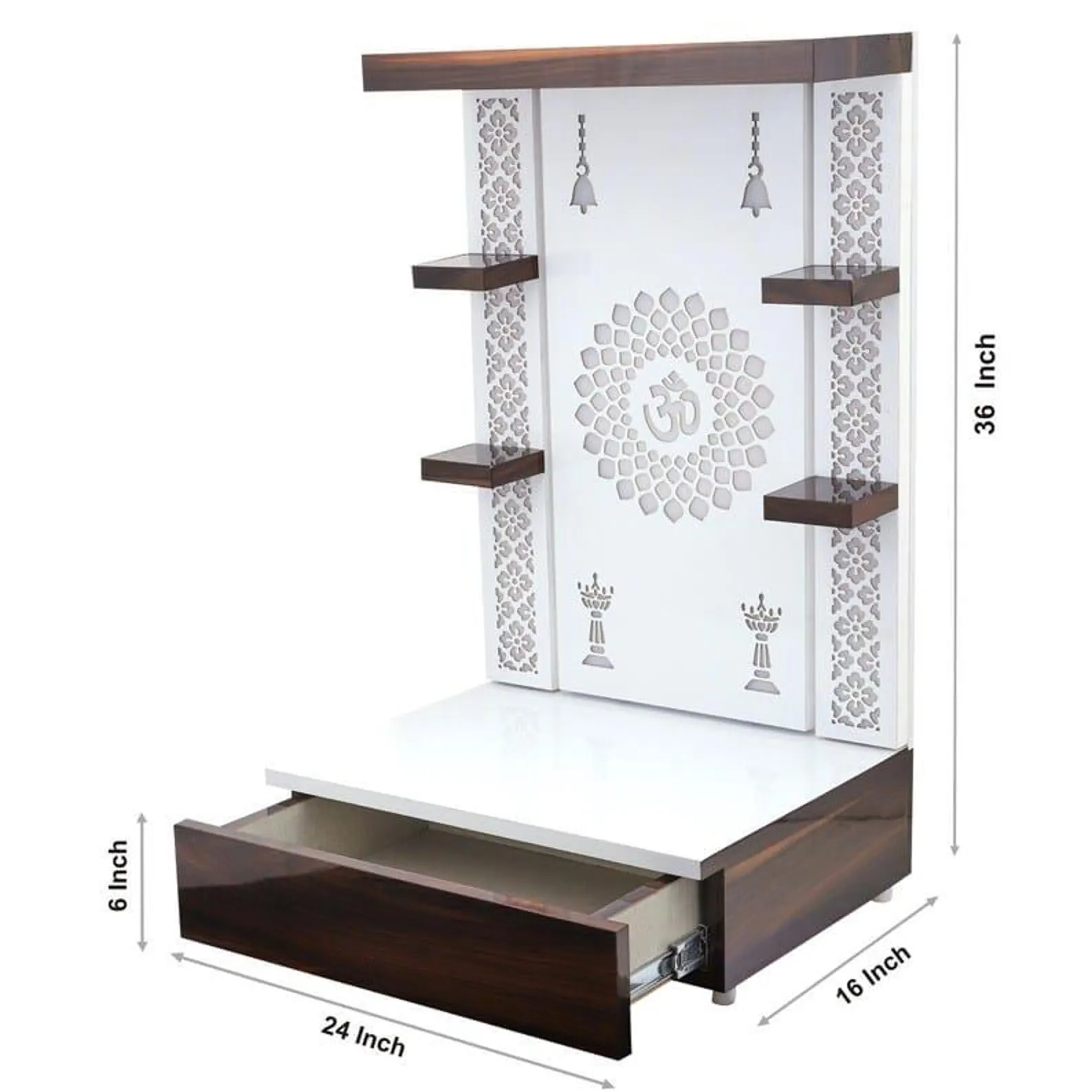 Customized Wooden Pooja Temple White Brown LED Light for Home and Office|Home Temple|Puja Mandir|Wall Hanging & Table Top Home Mandir - Image 2