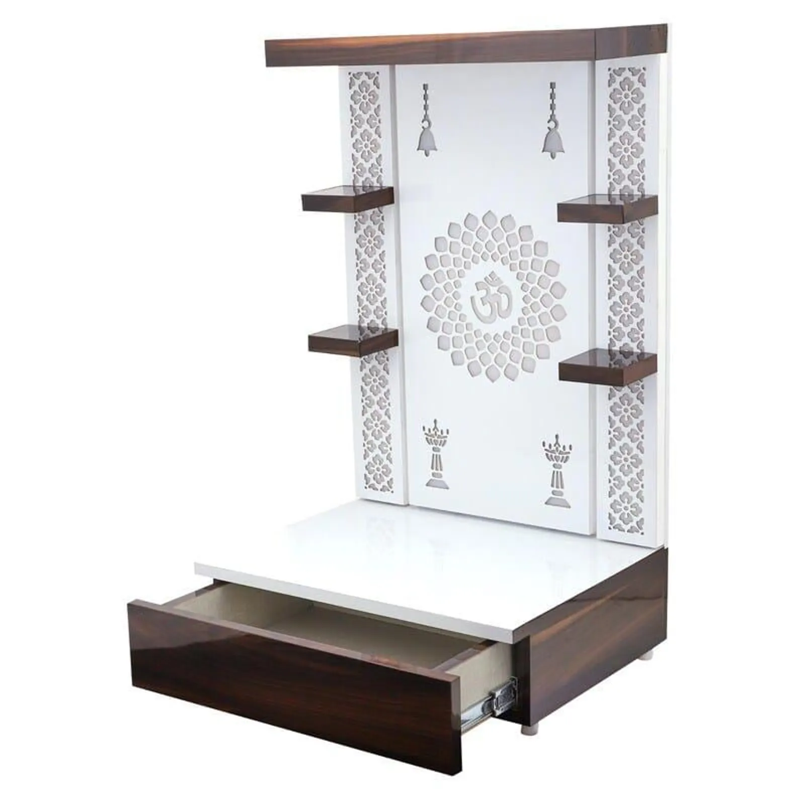 Customized Wooden Pooja Temple White Brown LED Light for Home and Office|Home Temple|Puja Mandir|Wall Hanging & Table Top Home Mandir - Image 3