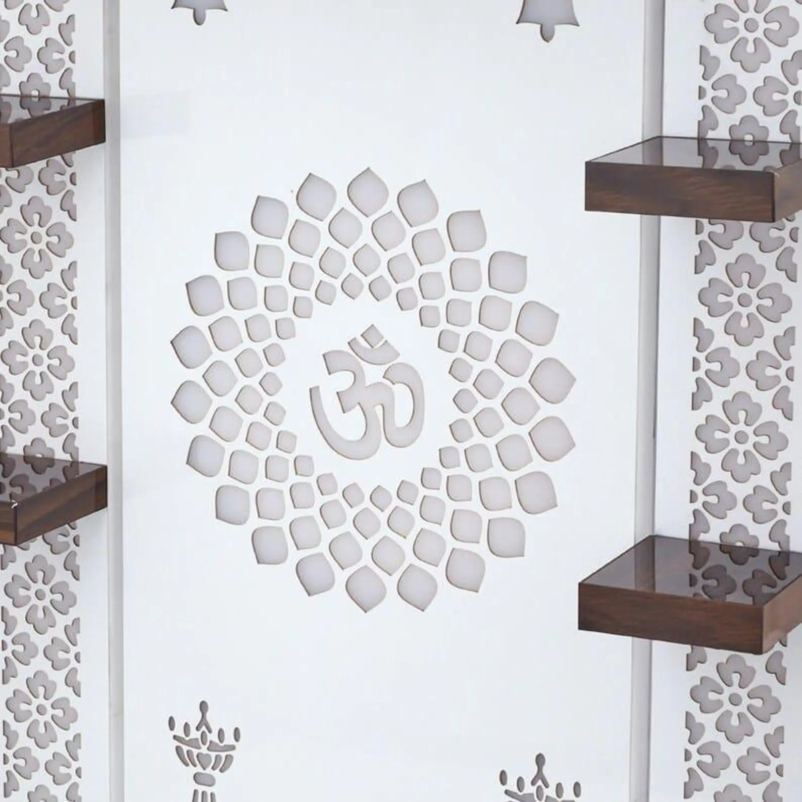 Customized Wooden Pooja Temple White Brown LED Light for Home and Office|Home Temple|Puja Mandir|Wall Hanging & Table Top Home Mandir - Image 4