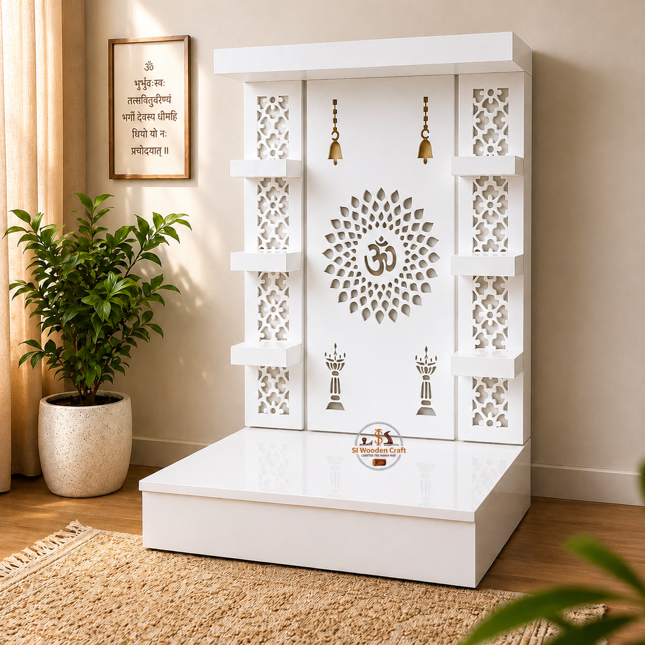 Wooden Temple With LED Light Pooja Mandir For Home - Image 4
