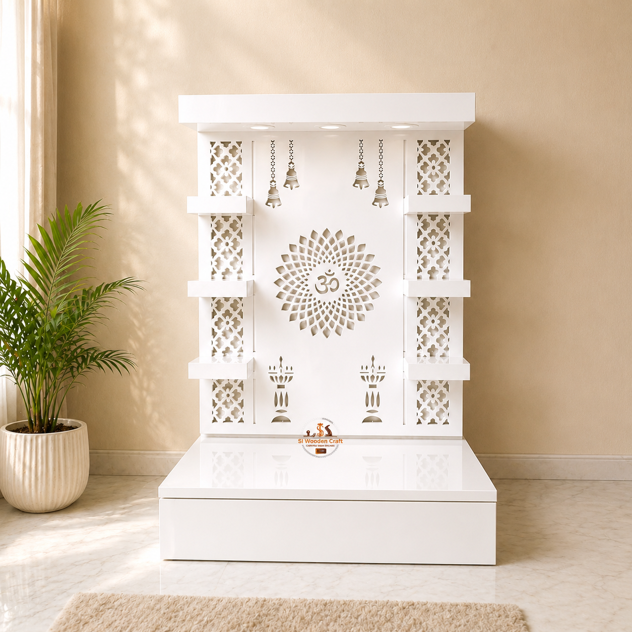 Wooden Temple With LED Light Pooja Mandir For Home - Image 5