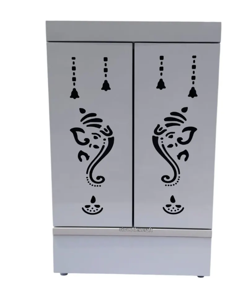 White Wooden Pooja Temple | Modern LED Mandir, Home & Office